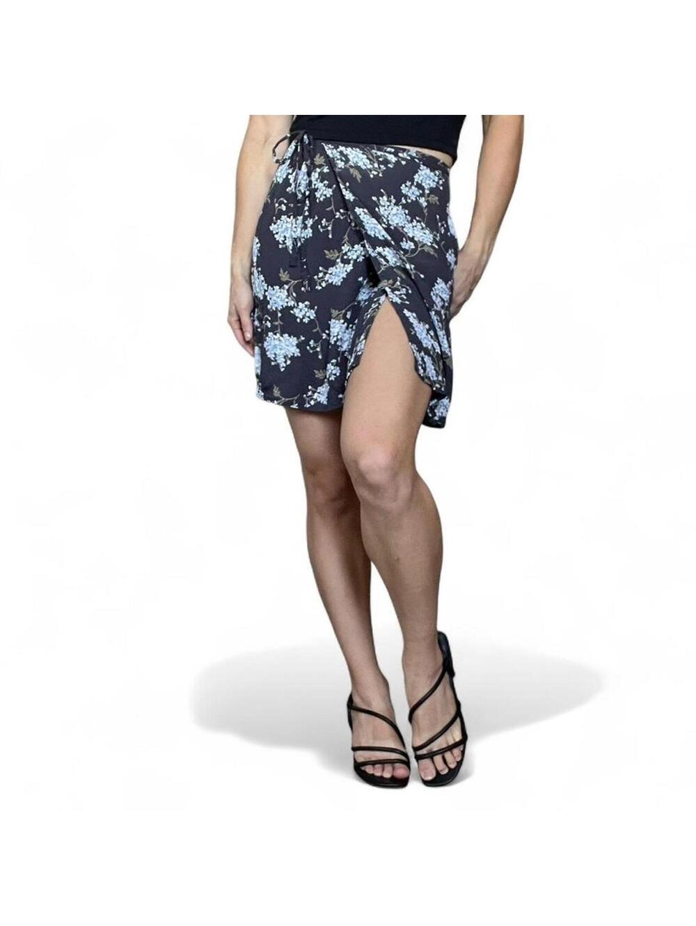 Helline Black/Navy Floral Wrap Skirt